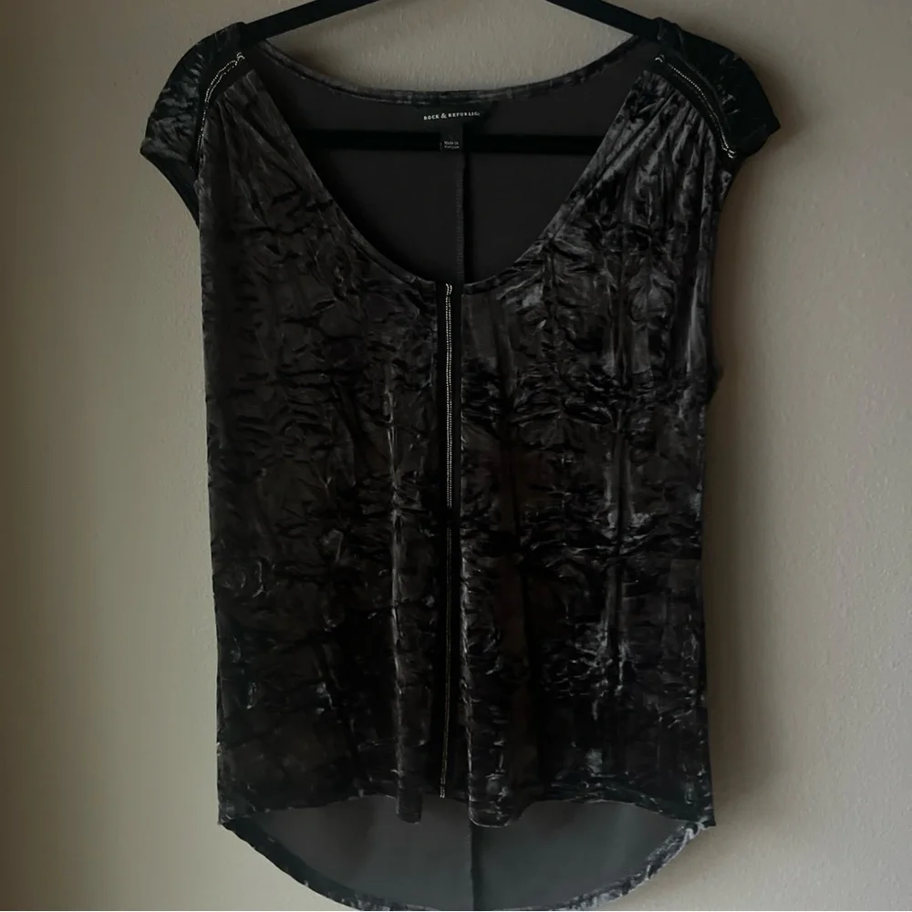 Rock & Republic Shirt Sz Small S Black Crushed Velvet Sleeveless Hilo Stretch - Picture 4 of 10